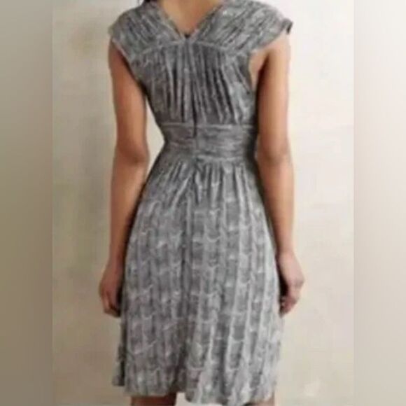 NWT PLENTY BY TRACY REESE SZ XS BLACK WHITE V-NECK HERRINGBONE PRINT FLOWY DRESS - Picture 2 of 9